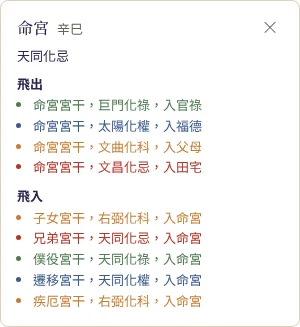 右欄的宮位飛化清單